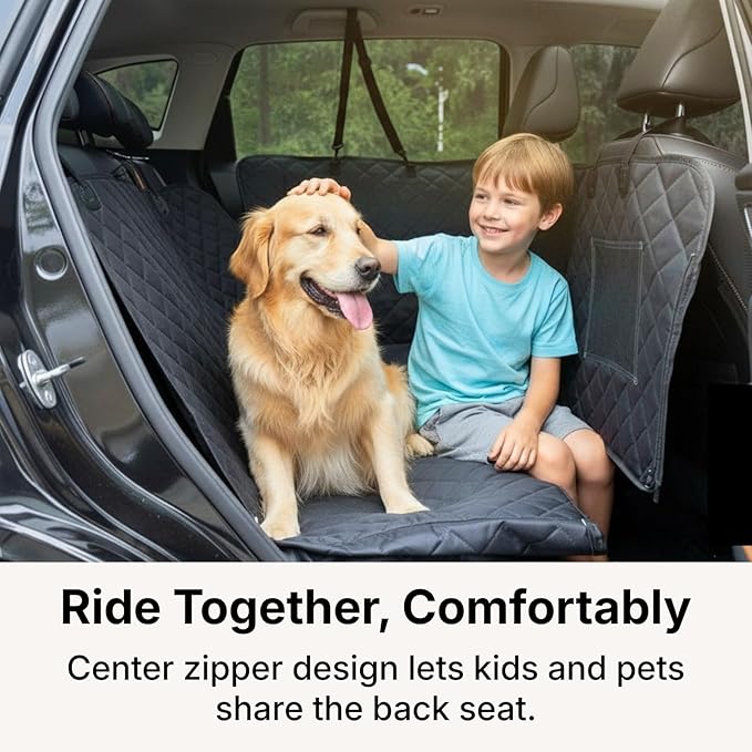 Dog Car Seat Cover for Back Seat with Door Protection, Waterproof Dog Seat Hammock, Soft-Padded Pet Car Seat Cover for SUVs & Sedans (Black)