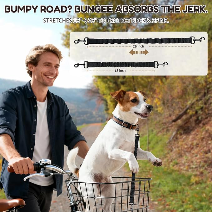 2Pack Dog Seat Belt for Bike Basket,Retractable Pupper Leash for Bike Basket,Canine Bikes Basket Leash,Elastic Pet Seat Belt for Dogs,Seatbelt Leashs for Dogs (Black)