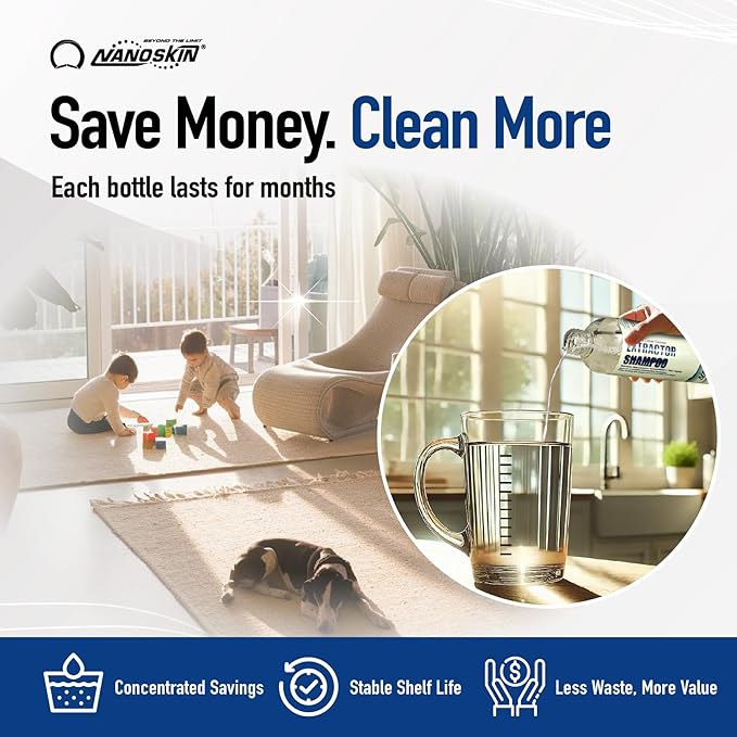 Nanoskin EXTRACTOR SHAMPOO Low Foaming Carpet Cleaner 16 Oz. - Machine Use Upholstery Cleaner, Stain Remover & Odor Eliminator on Rug Car Upholstery Carpets | For Automotive, Home, Office & More