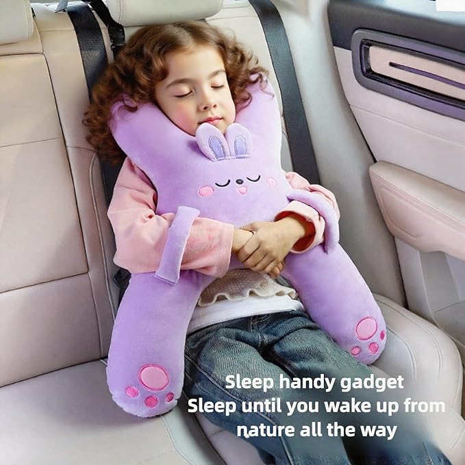 Car Pillow for Travel – Animal-Themed Car Seat Cushion with Safety Belt Protector – 4 Cute Styles: Pig, Dog, Rabbit, Panda (Panda)