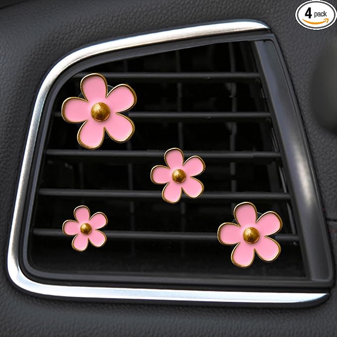 4 Pcs Metal Daisy Air Vent Clips Flower Car Air Freshener Clip Air Conditioning Outlet Clip Bling Charm Car Inter Decor Accessories for Girls Women