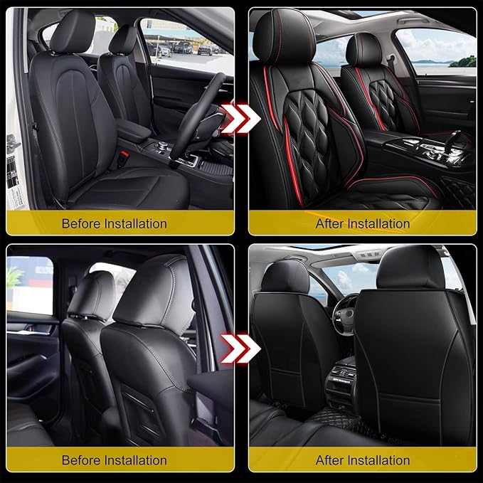 AOMSAZTO Front Seat Covers Fit for Chevy/Chevrolet Trax 2024-2026 Waterproof Faux Leather Car Seat Cover Compatible with Airbag(2PCS Front, Black&Redline)
