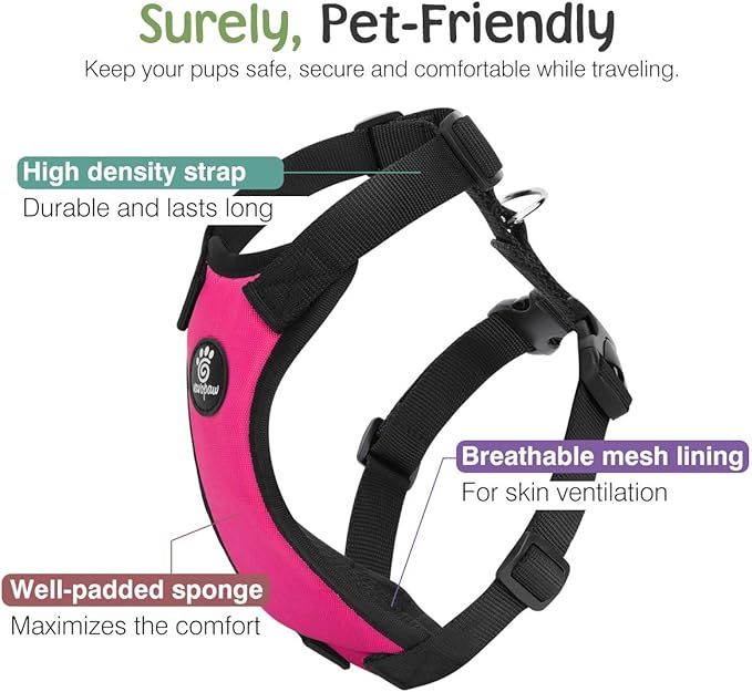 Dog Seat Belt, Safety Vest Dog Car Harness with Adjustable Buckle Dog Seat-Belt for Vehicle Nylon Pet Safety Seats Belts Heavy Duty(XL, Magenta)