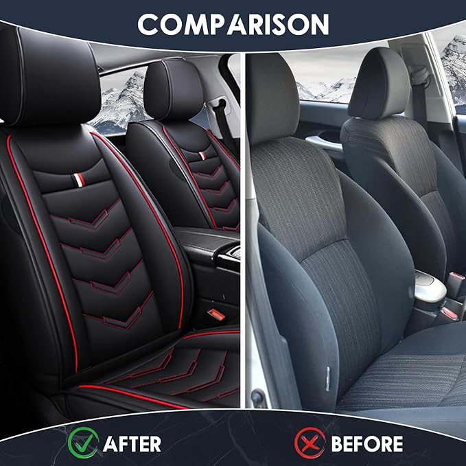 Car Seat Cover 8 Seats for Toyota Highlander 2001-2025, Waterproof Durable Premium Leather Car Seat Protector, Comfortable Anti-Slip Stylish Sport Seat Cover(8 Seats Standard,Black Red)