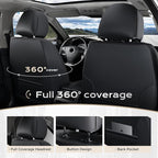 Coverado Automotive Seat Covers Front Seats, Leather Seat Covers 2 Pack, Black Green Car Seat Cover, Waterproof Car Seat Protector with Lumbar Support, Front Seat Covers Universal Fit for Most Cars