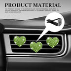 4PCS Heart-Shaped Car Vent Clip with Rhinestone, Vent Clip Car Accessories, Sparkly Rhinestone Bling Diamond Freshener Holder, Air Conditioning Outlet Ornament for Women Girls (Green, Style1)