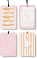 Pink Summer Beach Car Air Freshener 4 Pcs, Coastal Preppy Fish Conch Shell Starfish Ocean Hanging Air Freshener for Closet Drawer Books, Girly Beachy Car Accessories Mirror Decor for Women