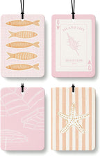 Pink Summer Beach Car Air Freshener 4 Pcs, Coastal Preppy Fish Conch Shell Starfish Ocean Hanging Air Freshener for Closet Drawer Books, Girly Beachy Car Accessories Mirror Decor for Women