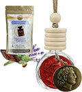 Mahogany Teakwood Luxury Car Air Freshener - Rich Scent Inspired by Classic Teakwood, Long-Lasting 100% Essential Oils, Made in USA - Includes Bronze Alexander Coin Charm by House Of Olympus