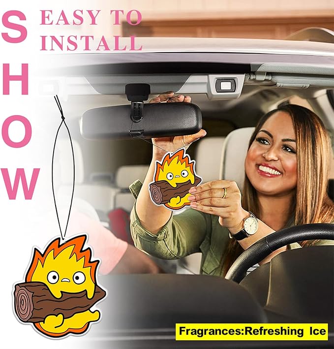 Pounchi Japanese Anime Car Air Freshener Cards (8 Pack Refreshing Ice Scent) Cute Anime Accessories for Car Interior Hanging Gift Rearview Pendant Supplies
