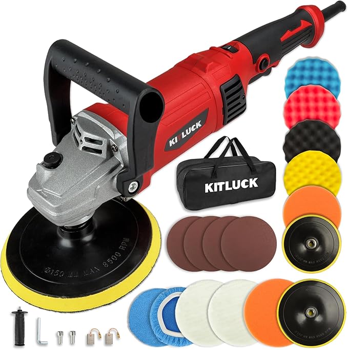 KITLUCK Buffer Polisher, 12Amp 6″/7″ Rotary Polisher for Car Detailing, 1400W 7 Variable Speed Car Buffer Polisher Machine, 800-3500RPM, with Foam Pad, Wool Pad For Car Polishing, Buffing, Waxing