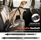 Dog Seat Belt, Dog Car Seat Belt Bungee, Car Harness for Pet with Buckle & Hook Latch, Safety Leash Vehicle, Adjustable Reflective Pet Vehicle Tether, 360° Swivel Lock Clasp, Black