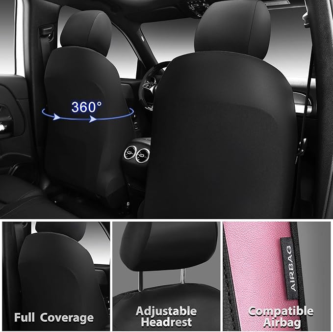 CAR PASS Memory Foam Car Seat Covers,Air Cool Mesh Thick Seat Covers Front Seats,Pink Metal Film Leather Seat Cover for Car,Universal Automotive Comfort for Most Car,Truck,Airbag Compatible,Black Pink