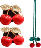 Rhinestone Cherry Air Vent Freshener Clips & Crochet Rear View Mirror Hanging Ornament,Car Decor Set, for Women Girls, for Cars, SUV, Trucks