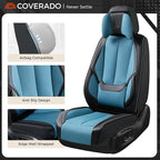 Coverado Seat Covers Full Set, Seat Covers for Cars, 5 Seats Waterproof Nappa Leather Car Seat Covers with Head Pillow, Seat Protectors Car Seat Cushion Universal Fit for Most Cars (Black&Blue)