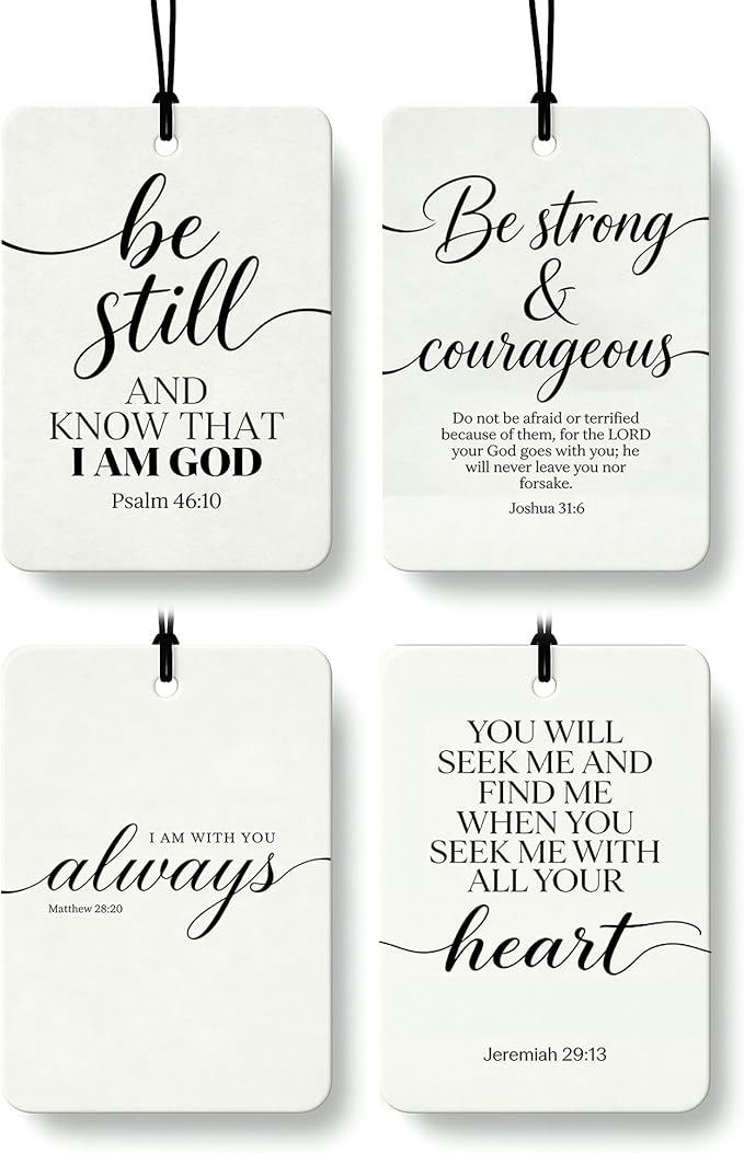 Minimalist Christian Car Air Freshener 4 Pcs Coconut Scented, Religious Bible Verse Car Accessories Mirror Decor for Women, Christian Hanging Air Freshener for Cars Closet Drawer Books