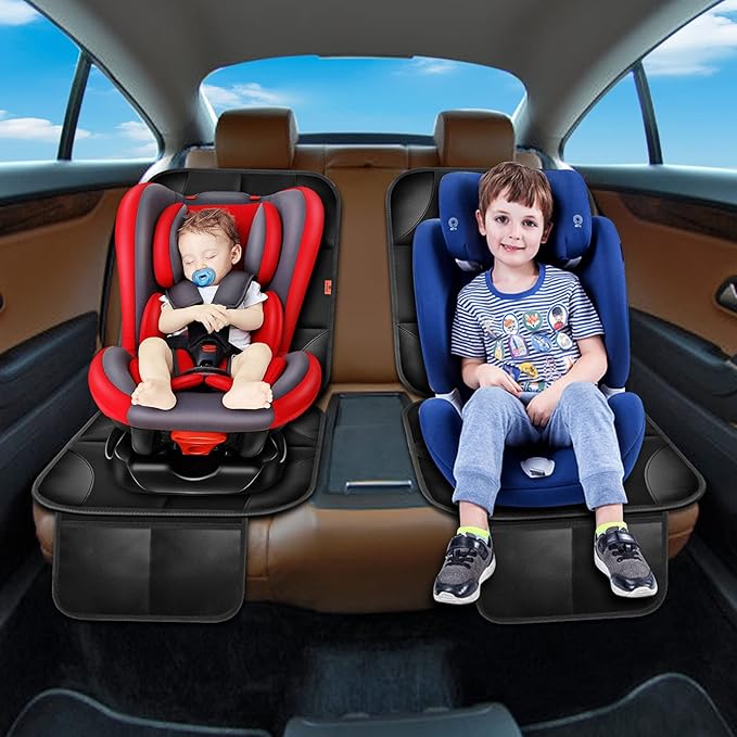 Car Seat Protector 1 Pack Car Seat Cushion Mat Thickest Padding,Waterproof 600D Fabric Car Seat Covers for Non-Slip Backing Mesh Pockets for Baby and Pet (Blue, 2 Pcs)