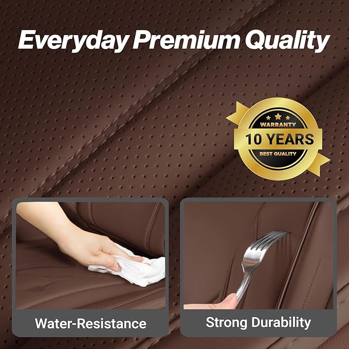 Coverland Custom Fit Car Seat Covers for SUV Compatible with [Escalade, Pilot, Escape, Kicks, RAV4, Forester, F‑Pace] Premium Waterproof Non-Slip Interior Seat Protector [Front Dark Brown - Chart A28]