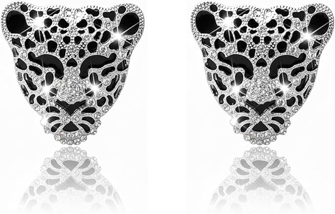Bling Rhinestone Leopard Head Car Air Freshener Vent Clip, Sparkly Cheetah Print Auto Decoration, Refillable Essential Oil Diffuser, Cute Car Accessories for Women