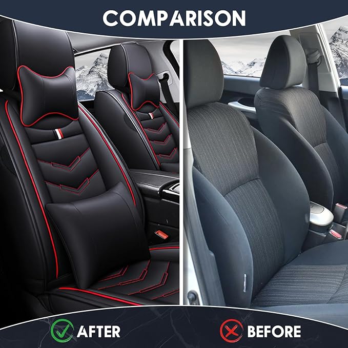 Car Seat Cover 2 Seats for Chevrolet Camaro 2000-2024, Durable Wear Resistant Waterproof Vehicle Cushion Covers, Breathable No Odor Premium Leather Vehicle Seat Covers.(Luxury,Black Red)