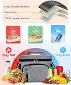 Insulated Lunch Bag for Men & Women, 9L Leakproof Lunch Box Soft Cooler Tote with 5 Pockets, 600D Oxford, EVA Lining, Adjustable Strap for Work, Picnic, Beach&Travel-Grey