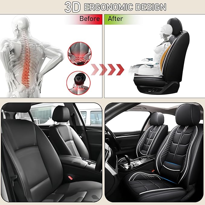 Leather Car Seat Covers Fit for Toyota Mirai 2016-2024, 5 Seater Car Seat Cover, Premium Waterproof, Scratch Resistant Car Interior Accessories (Full Set Black White)