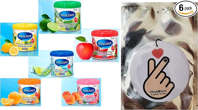 My Shaldan v8 JDM Classic Formula, Assorted 6-cans Squash, Peach, Orange, Lime, Apple, Lemon Scent car freshener