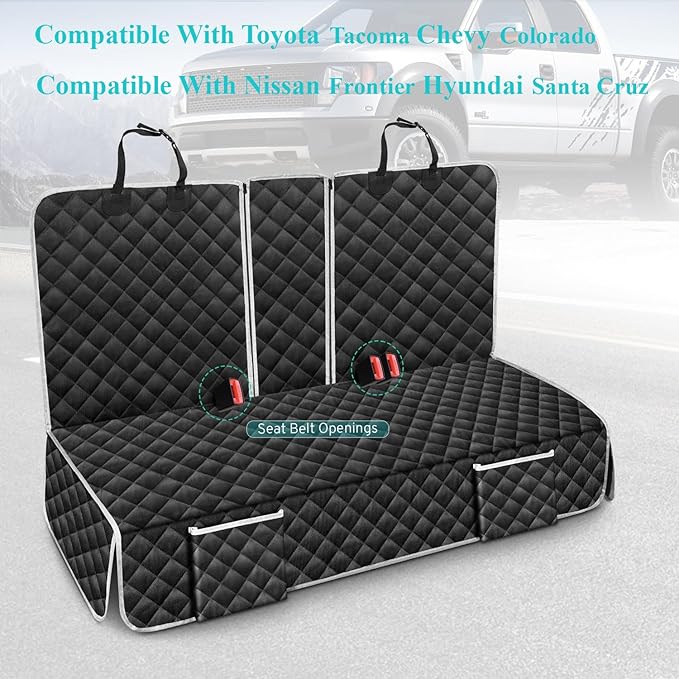 Dog Car Seat Cover Compatible with Toyota Tacoma/Chevy Colorado/Nissan Frontier/Hyundai Santa Cruz Back Seat Accessories 2000-2026, Waterproof Mid-Truck Pet Bench Backseat Covers with Non-Slip Backing