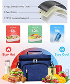 Insulated Lunch Bag for Men & Women, 9L Leakproof Lunch Box Soft Cooler Tote with 5 Pockets, 600D Oxford, EVA Lining, Adjustable Strap for Work, Picnic, Beach&Travel-Navy Blue