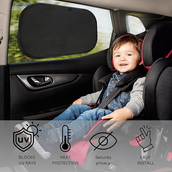 Car Window Shades for Baby 19”x12” (4 Pack) - Blocks 99.98% UVR, Sun Protection and Sun Shade Blocker, Glare Shield Protection, Side Car Window Screens, Mesh Window Covers, Window Cling