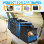Petskd Side Expandable Extra Large Cat Carrier with Litter Box Area, 24"x17"x17" Soft-Sided Pet Carrier for 2 Cats Under 55 lbs with Zipper Locks for Car Travel(Prussian Blue)