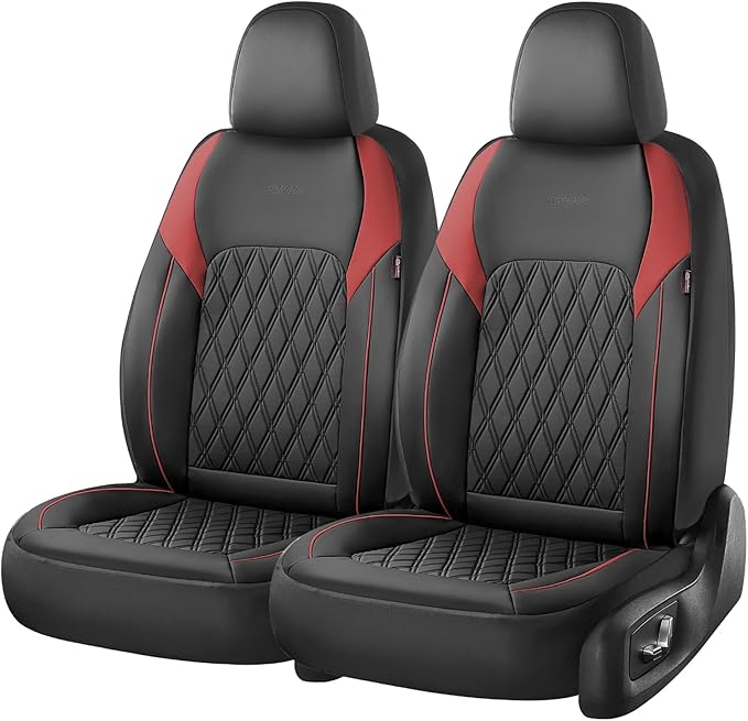 Coverado Car Seat Covers Full Set, Leather Seat Covers, Automotive Seat Covers for Cars, Car Seat Covers Front Seats Back, Car Seat Protector Car Seat Cushion Universal Fit Most Cars Trucks, Black&Red