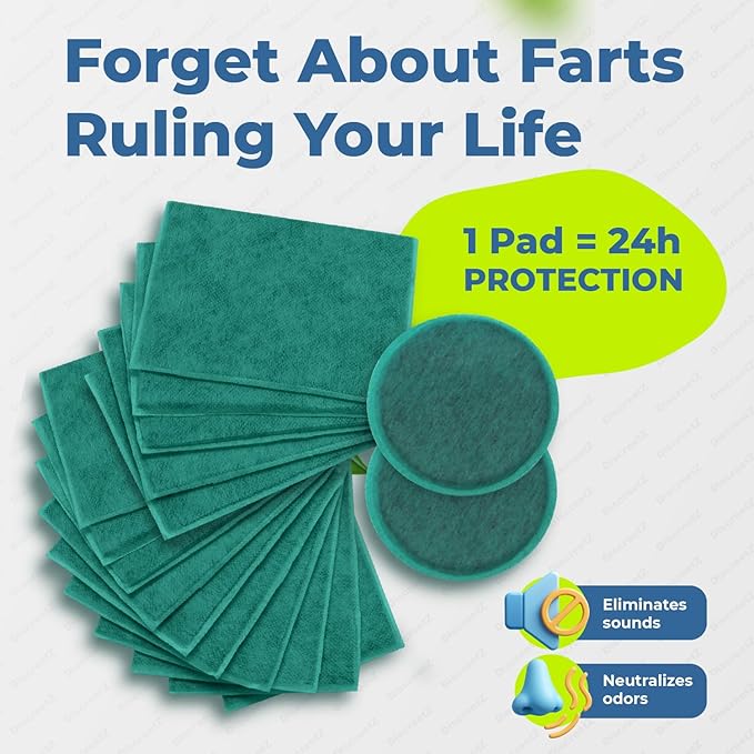 Gas pads absorb odors & sound, activated charcoal odor absorber flatulence pads, bad gas relief for adults, silence sound, women & men charcoal odor absorber underwear pads for buttocks. 15-Count P-15