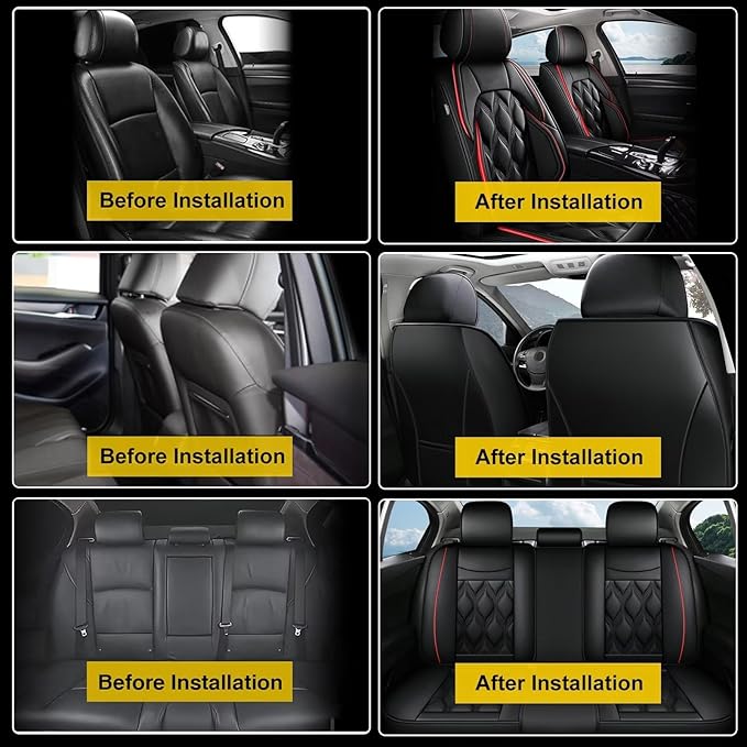 AOMSAZTO Car Seat Covers Full Set Fit for Chevy/Chevrolet Blazer 2019-2026 Waterproof Faux Leather Car Seat Cushions Automotive 5 Seat Covers Set（Black&Redline）