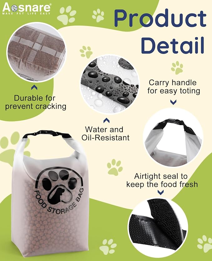 Pet Food Storage Bag for Travel - Transparent Leak-Proof Dog Food Container with Roll-Top Closure, Keeps Kibble Fresh for Camping Trip, Dog Boarding, Weekend Getaways (14 Cups)