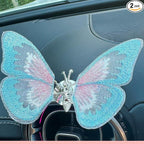 2 Pcs Embroidery Fragrance Butterfly Decoration, Butterfly Car Vent Clips, Embroidery Fragrance Butterfly Car Air Freshener Clip Charm Car Inter Decor Cute Car Accessories for Women Girls-Blue