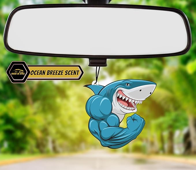 Car Air Fresheners, Shark, 3 Pack, Ocean Breeze Scent, Gym Motivational Gift for boyfriend, girlfriend, friends, family