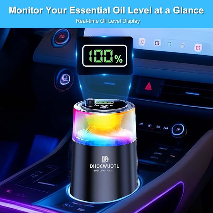 Smart Car Air Freshener with RGB Ambient Light & Starry Ceiling, Car Diffuser with Smart Spray Modes 4 Settings, 1600 Sprays USB-C Rechargeable, Auto On/Off, Built-in Battery, 3 Scents Refills (Black)