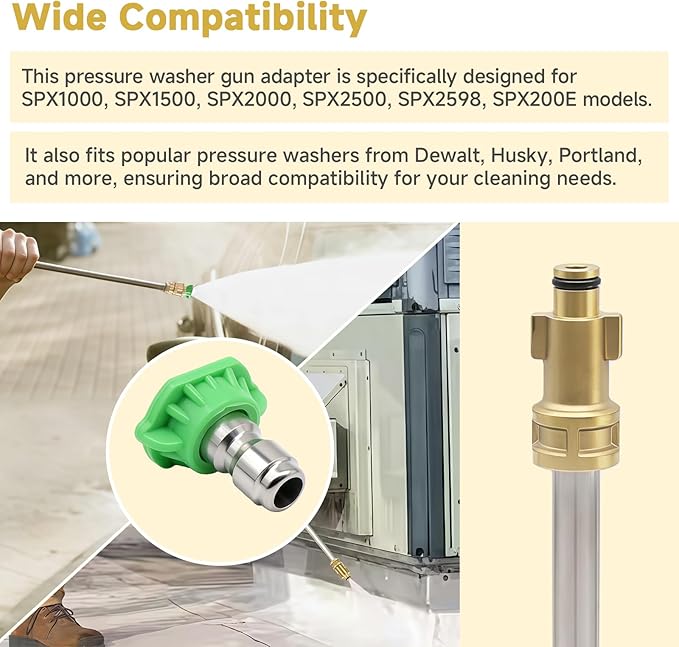 Pressure Washer Adapter with 1/4" Quick Connect and 5 Nozzles, 6" Metal Adapter Replacement Compatible with Ryobi, Dewalt, Husky, Portland, Harbor Freight, Up to 3000 PSI
