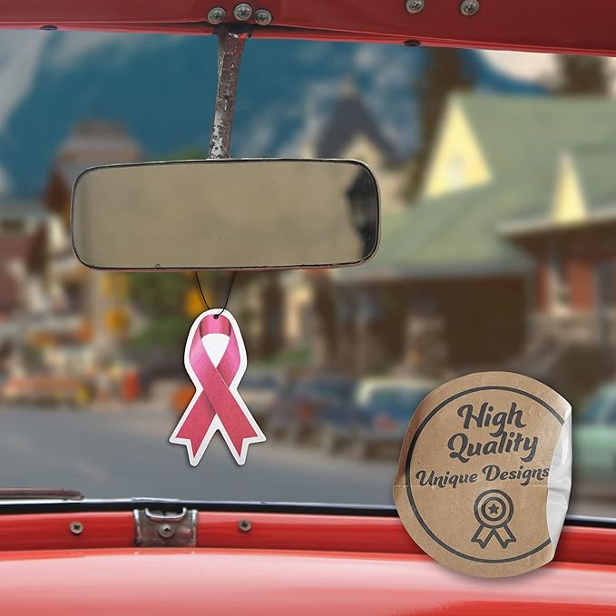 Fresh Fresheners Cute Funny Car Air Fresheners 4 Pack Scented with Premium Oils (Breast Cancer Ribbon)