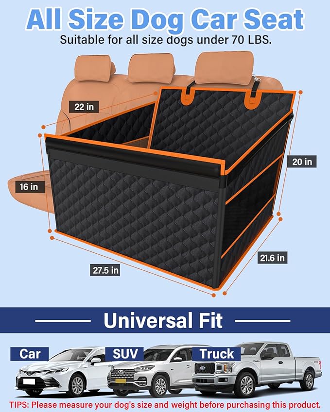 Dog Car Seat for Large Dogs, Half Back Seat Extender with Hard Bottom, Waterproof Non-Slip Pet Car Seat for Cars, SUVs and Trucks, Fits Medium Dogs