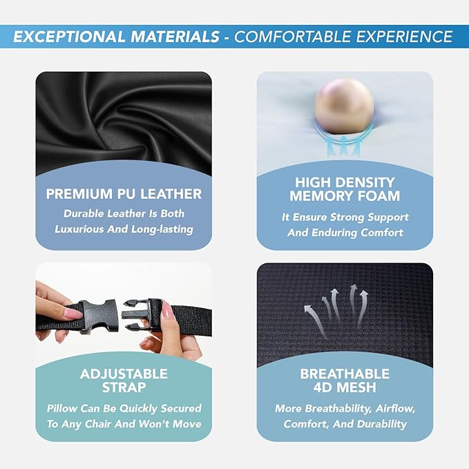 Lumbar Support Pillow for Car, Memory Foam Lumbar Pillow for Lower Back Pain Relief - Back Cushion for Driving, Chair Support for Car-Office Chair, Wheelchair - Classic Black