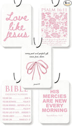 Christian Car Air Freshener Pink Cute Girly Inspirational Coquette 5Pcs Jesus Bible Verses Bow Accessories Car Interior Hanging Scents Mirror Decor Gifts for Women Girls