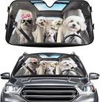 GENANY Cute Maltese Dog Family Funny Windshield Sun Shade for Car SUV Truck (55x30 Inches), Sun Shade Windshield, Shades for Front Windows, Protector Blocks UV, Car Decor