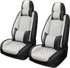 Car Seat Covers Compatible with Toyota Camry 2012-2026 Durable Waterproof Automotive Seat Covers Stretchable, Airbag Compatibility, Premium Nappa Leather(Black White, 2 Pcs Front with Pillow)
