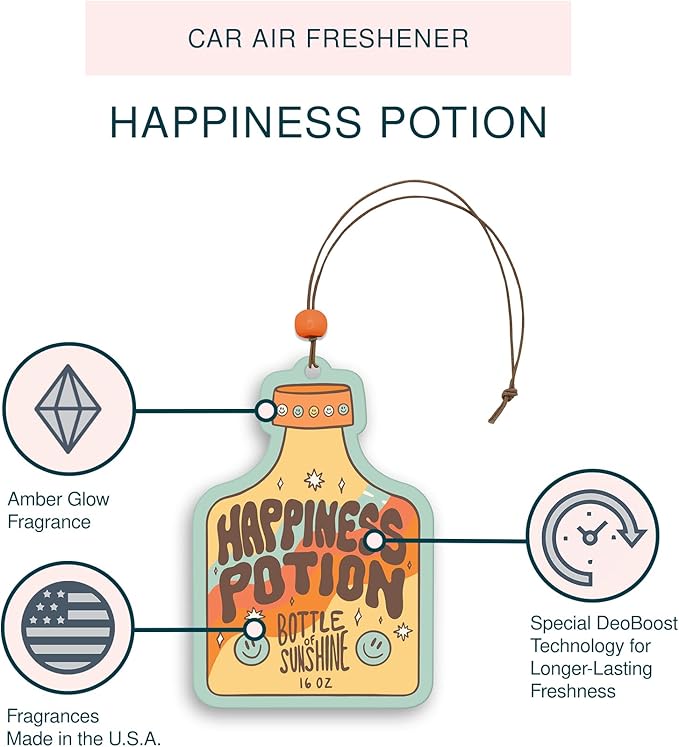 Studio Oh! Scented Hanging Car Air Fresheners - Pack of 2 Car - Natural & Exclusive Fragrance with DeoBoost Technology - Unique Design with Decorative Bead - Happiness Potion