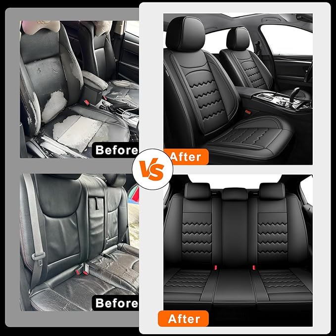 CX-3 Car Seat Covers Custom Fit for Mazda CX-3 2016-2021, Full Coverage Premium Leather Waterproof Breathable Seat Covers, Automotive Seat Protectors, Airbag Compatible(Full Set Seats, Black)