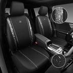 CAR PASS Oxford Bling Diamond Car Seat Cover 2 Front Interior Sets, Waterproof Universal Shining Glitter Sparkly Crystal Fit Armrest 95% Automotive Truck SUV Cute Women Girl, Black Silver Rhinestone