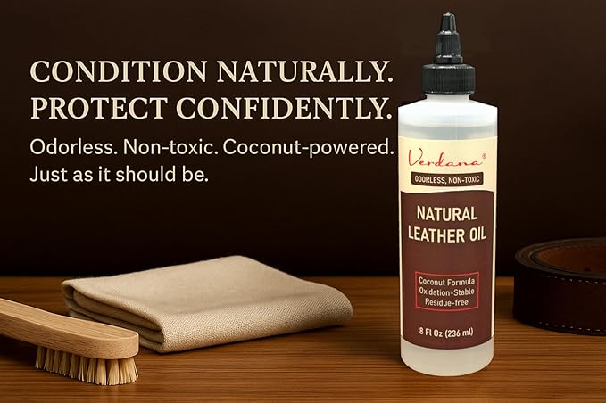 Verdana Leather Conditioner Oil – 8 Fl Oz – Plant-Based, Non-Toxic Leather Conditioner for Couches, Car Seats, Boots, Shoes, Jackets & Purses – Natural, Odorless Conditioning Oil