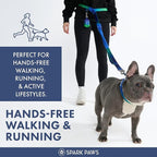Spark Paws Handsfree Dog Leash – Shock Absorbing Waist Bungee Lead with 2 Padded Handles, Car Seatbelt Clip & Poop Bag Set, Heavy Duty Tactical Lead for Medium, Large & X-Large Breeds - Lime Wave
